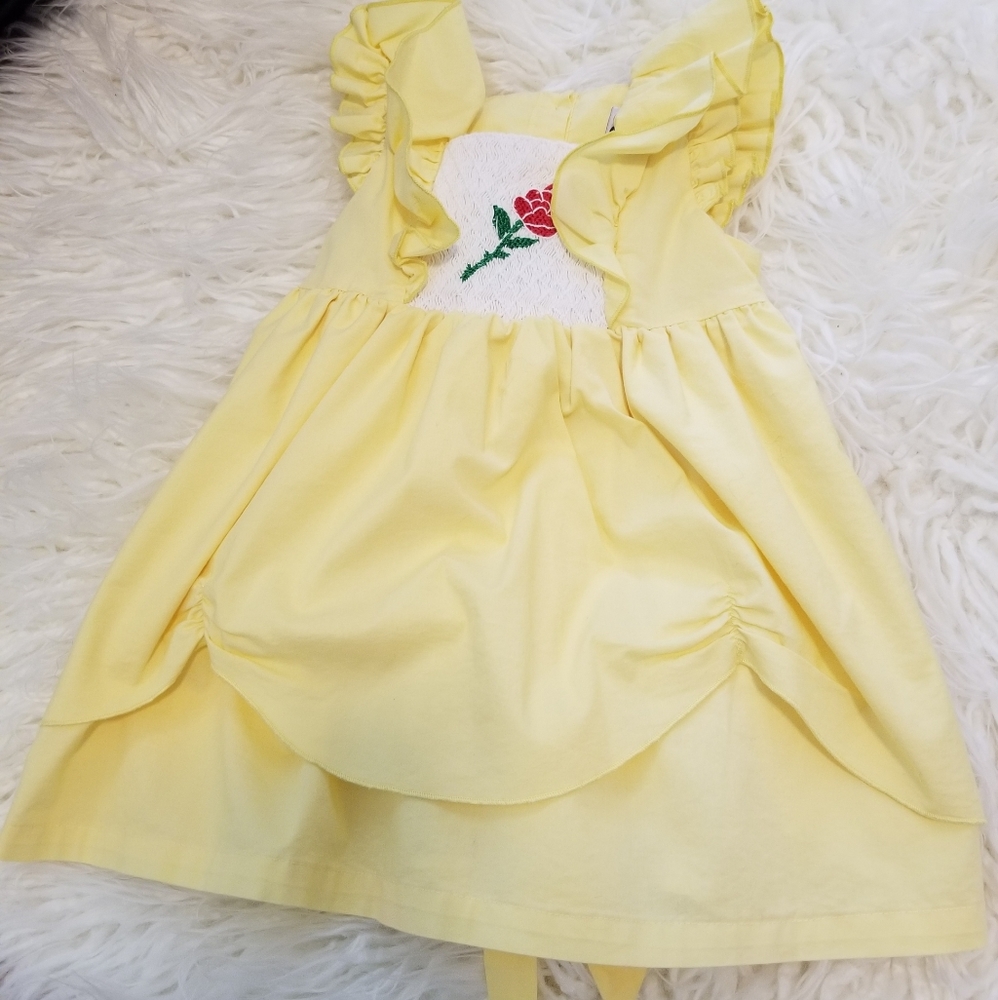 Yellow smocked beauty and the beast dress 18m